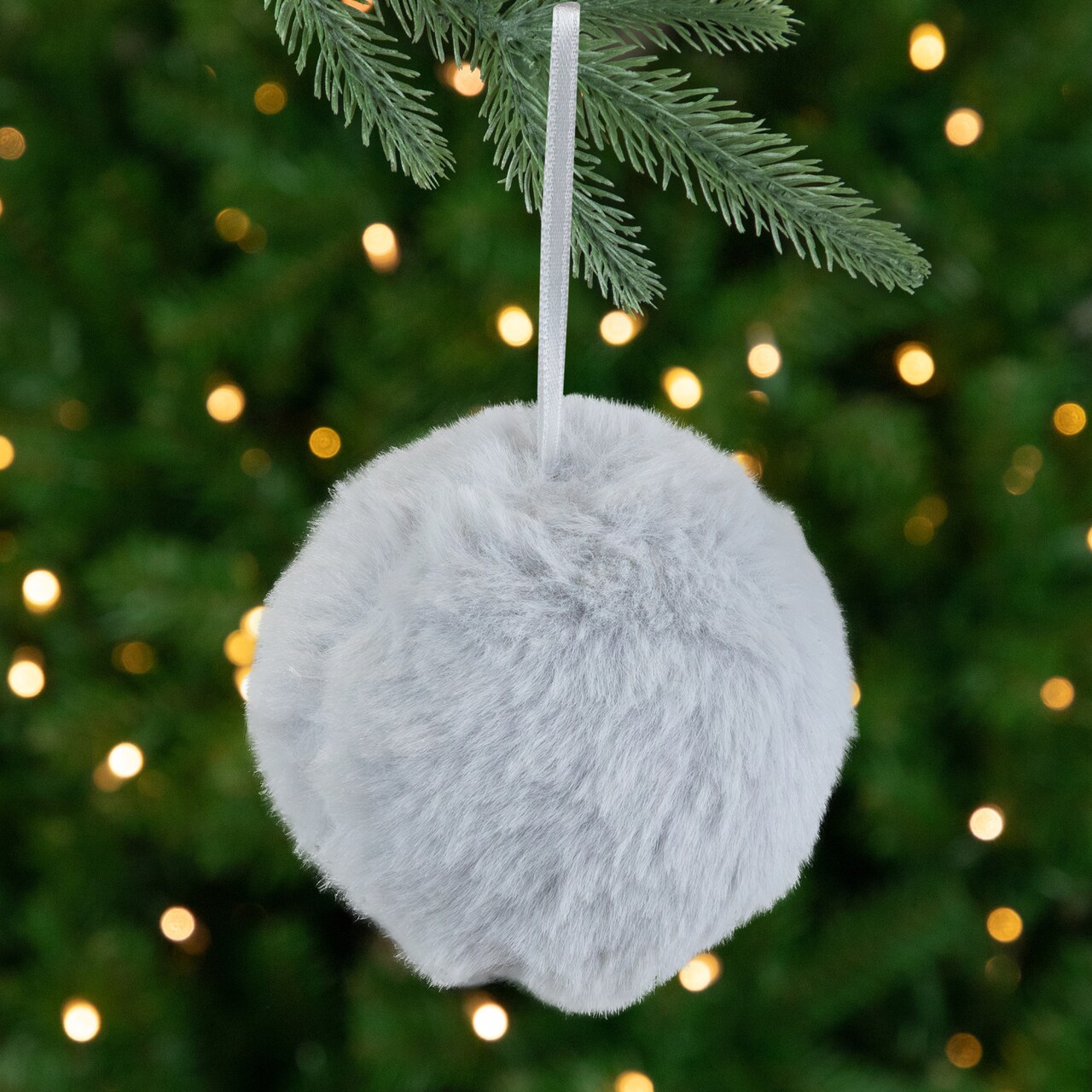 Northlight Plush Furry Christmas Ball Ornament - 3" - Light Gray